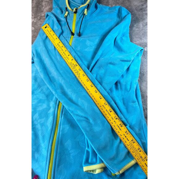 Killtec Technical Teal Hoodie Full Zip Jacket Floral Pattern Neon Yellow‎ Trim - Picture 5 of 9